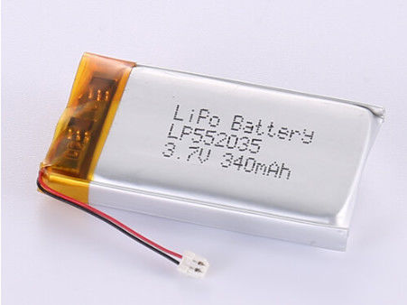 Lage temperatuur Li-polymer batterij LP552035 3.7V 340MAH met zilveren folie en transparante PVC garantie 12 maanden één jaar