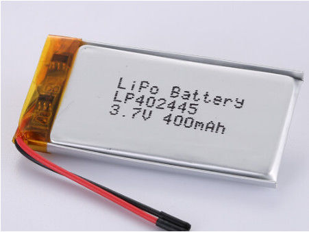 LP402445 3.7V 400MAH Zilveren folie en transparante PVC-lithiumpolymerbatterij met draden van 50 mm Rode draad en zwarte draad Lithiumcobaltoxiden