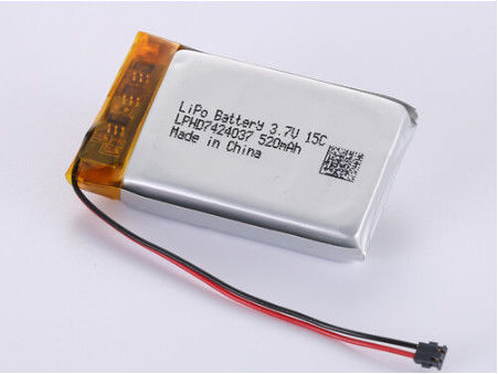 Langdurige vermogen zilveren lithium-polymerbatterij LPHD7424037 3.7V 520MAH met PCB-bescherming